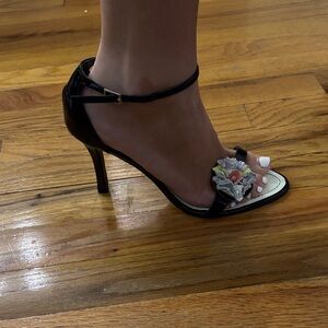 Chic Black Floral Women's Heels